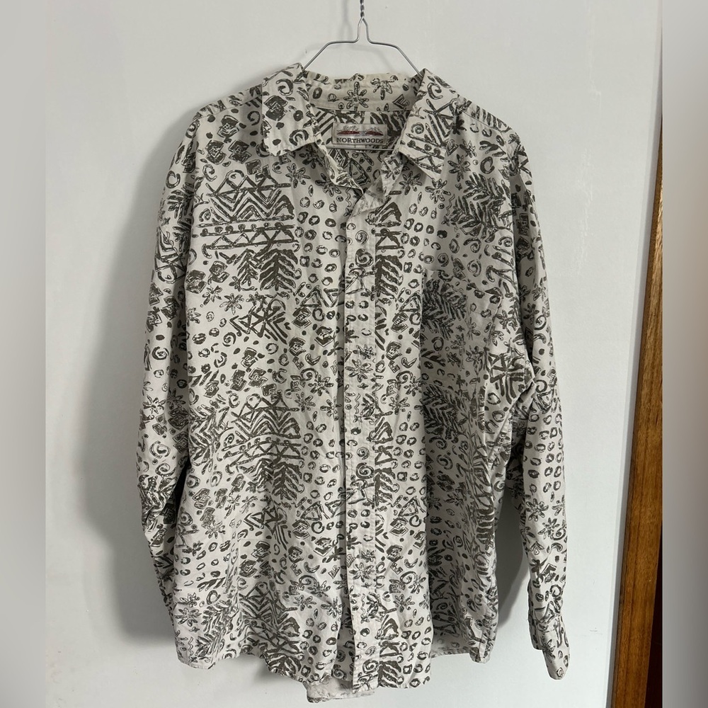 Men's Patterned Linen Cotton Button Down Shirt